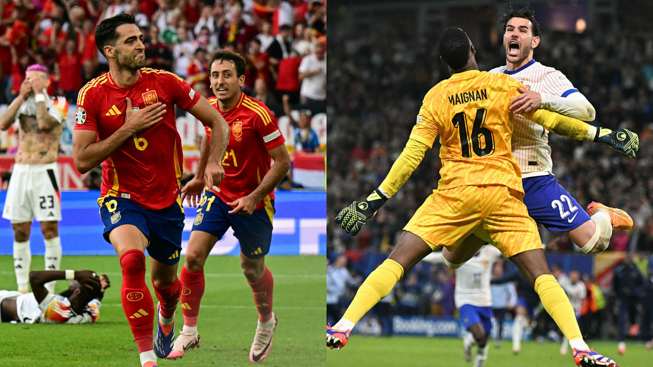 <div class="paragraphs"><p>Left: Mikel Moreno celebrating his winner vs Germany in the quarterfinal.&nbsp;</p><p>Right: Mike Maignan celebrating the penatly shootout win against Portugal&nbsp;in the quarterfinal.&nbsp;</p></div>